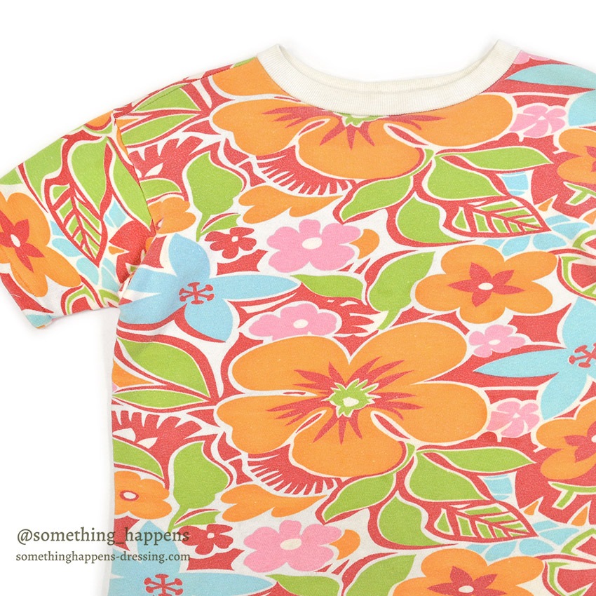 1960's~ HEALTHKNIT FLOWER PATTERN S/S SWEAT SHIRT ... M