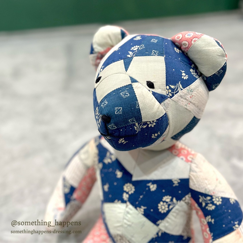 ANTIQUE CALICO PATCHWORK QUILTED TEDDY BEAR  ...