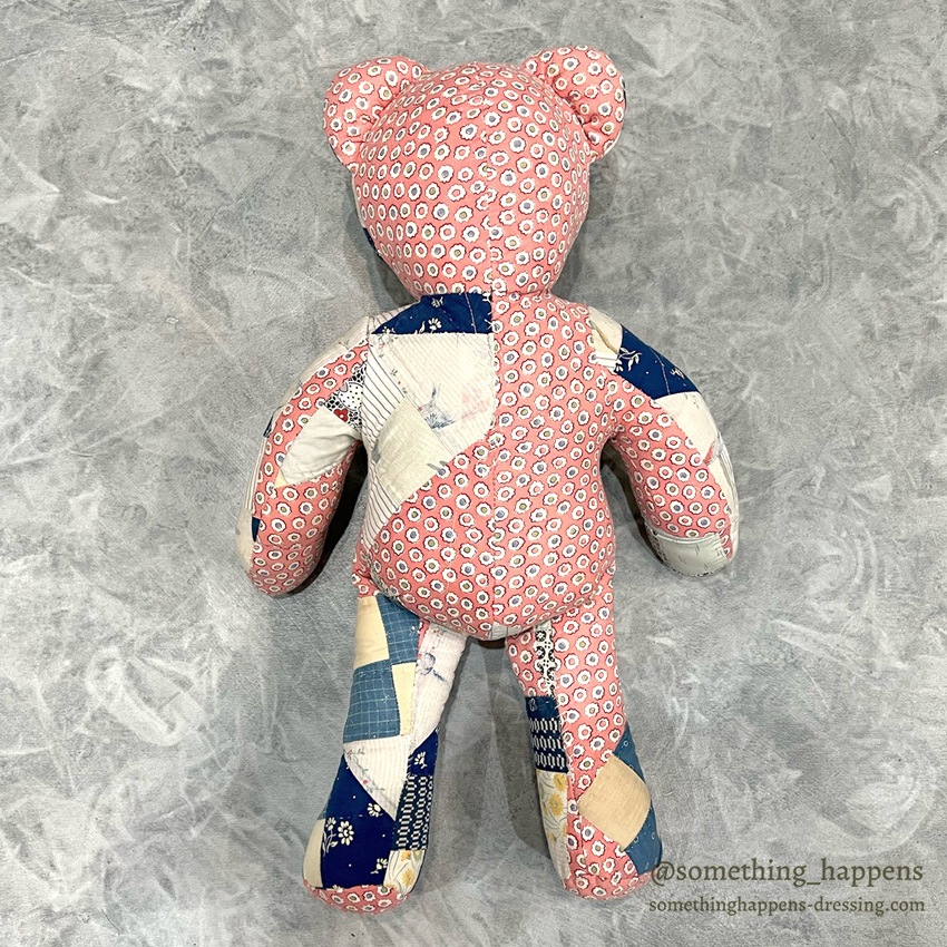 ANTIQUE CALICO PATCHWORK QUILTED TEDDY BEAR  ...