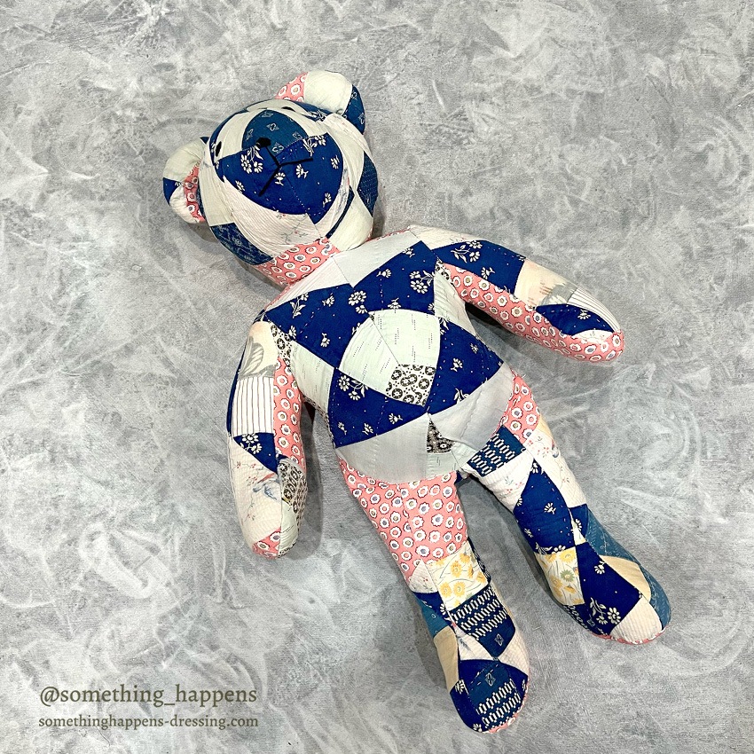 ANTIQUE CALICO PATCHWORK QUILTED TEDDY BEAR  ...