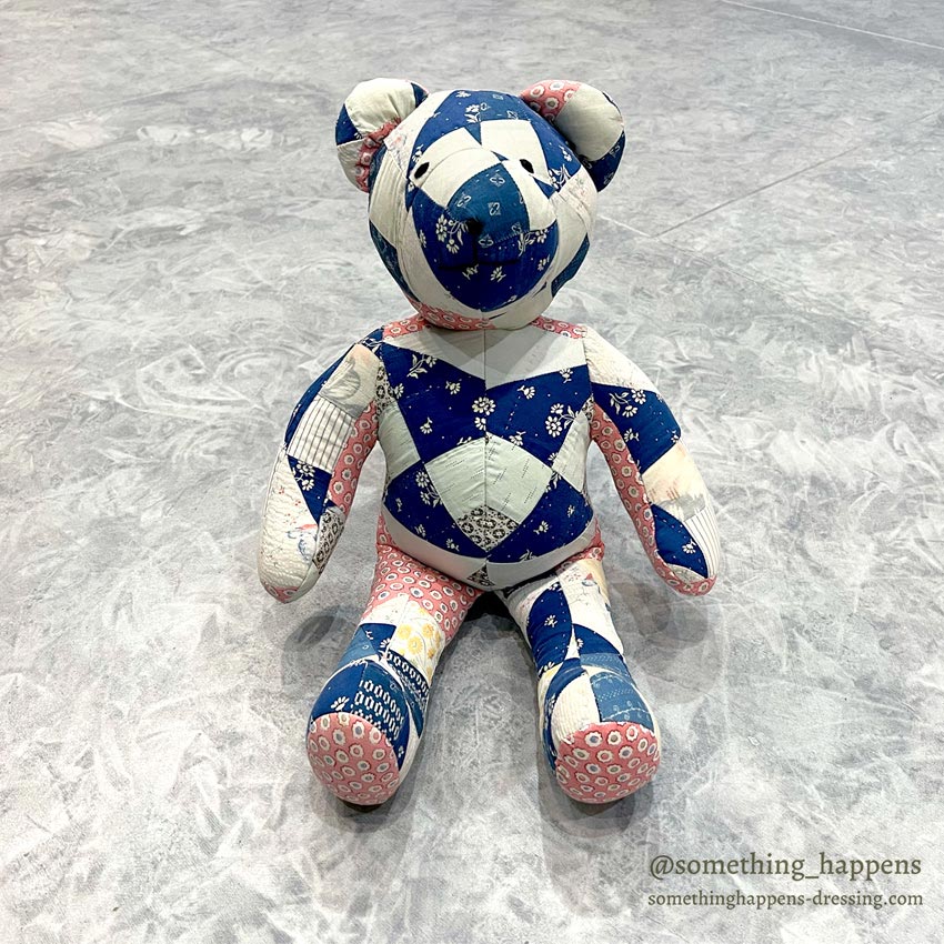 ANTIQUE CALICO PATCHWORK QUILTED TEDDY BEAR  ...