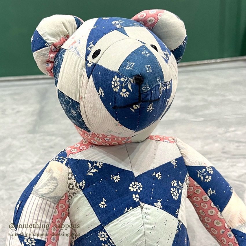 ANTIQUE CALICO PATCHWORK QUILTED TEDDY BEAR  ...