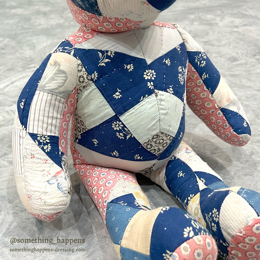 ANTIQUE CALICO PATCHWORK QUILTED TEDDY BEAR  ...