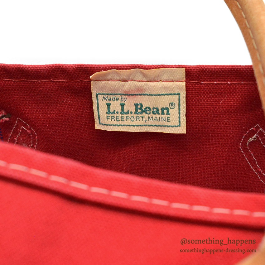 1980's L.L.BEAN CANVAS TOTE BAG LEATHER HANDLE / RED ... LARGE