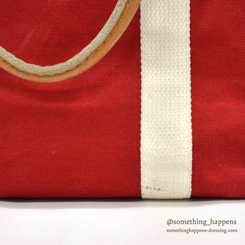 1980's L.L.BEAN CANVAS TOTE BAG LEATHER HANDLE / RED ... LARGE