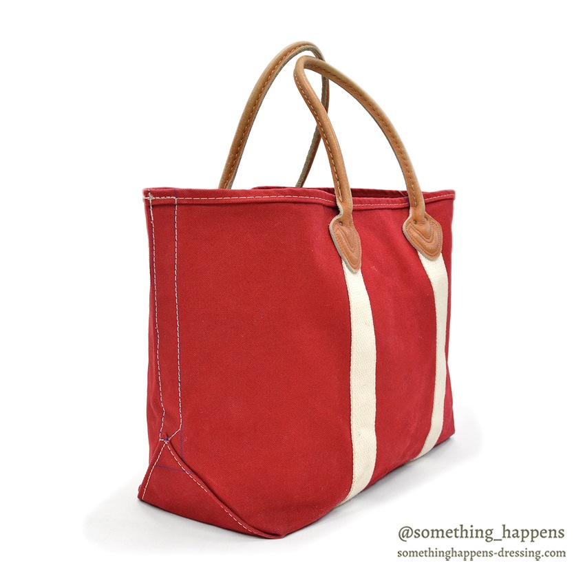1980's L.L.BEAN CANVAS TOTE BAG LEATHER HANDLE / RED ... LARGE