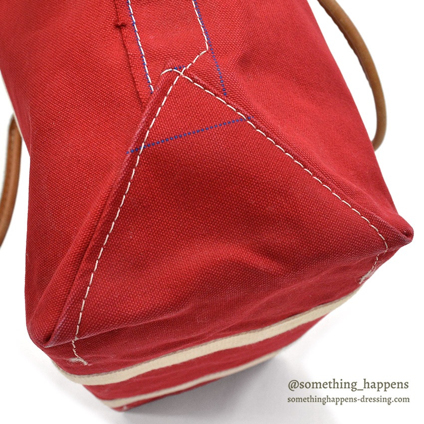 1980's L.L.BEAN CANVAS TOTE BAG LEATHER HANDLE / RED ... LARGE