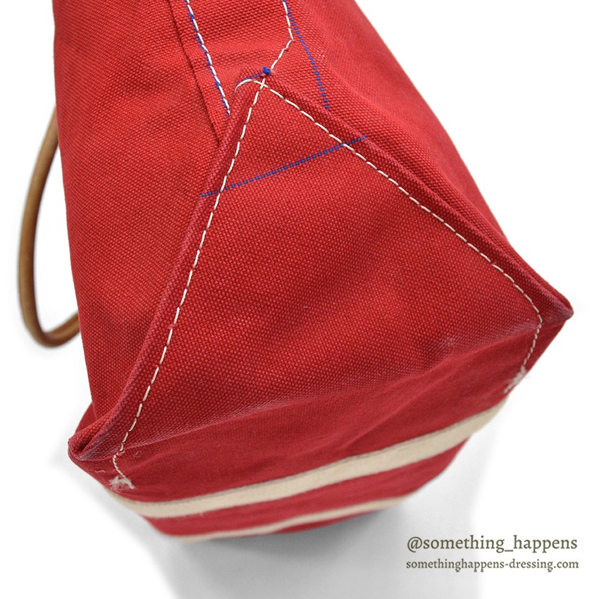 1980's L.L.BEAN CANVAS TOTE BAG LEATHER HANDLE / RED ... LARGE