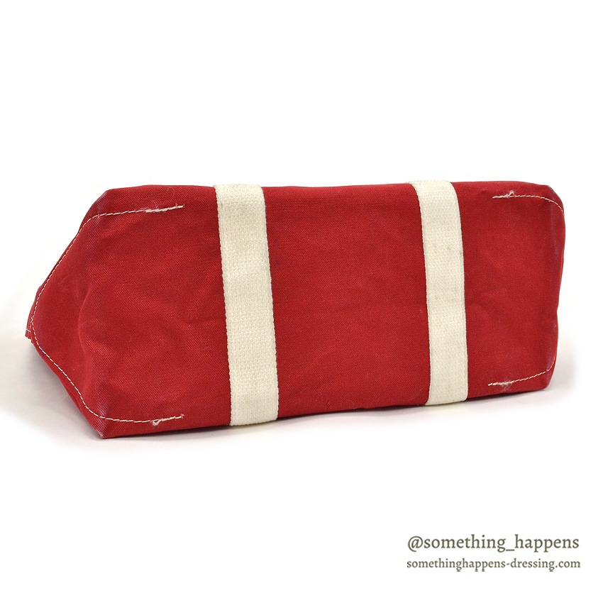 1980's L.L.BEAN CANVAS TOTE BAG LEATHER HANDLE / RED ... LARGE