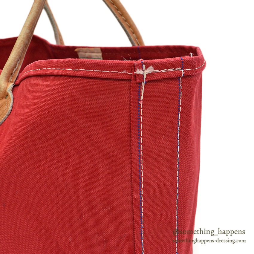 1980's L.L.BEAN CANVAS TOTE BAG LEATHER HANDLE / RED ... LARGE