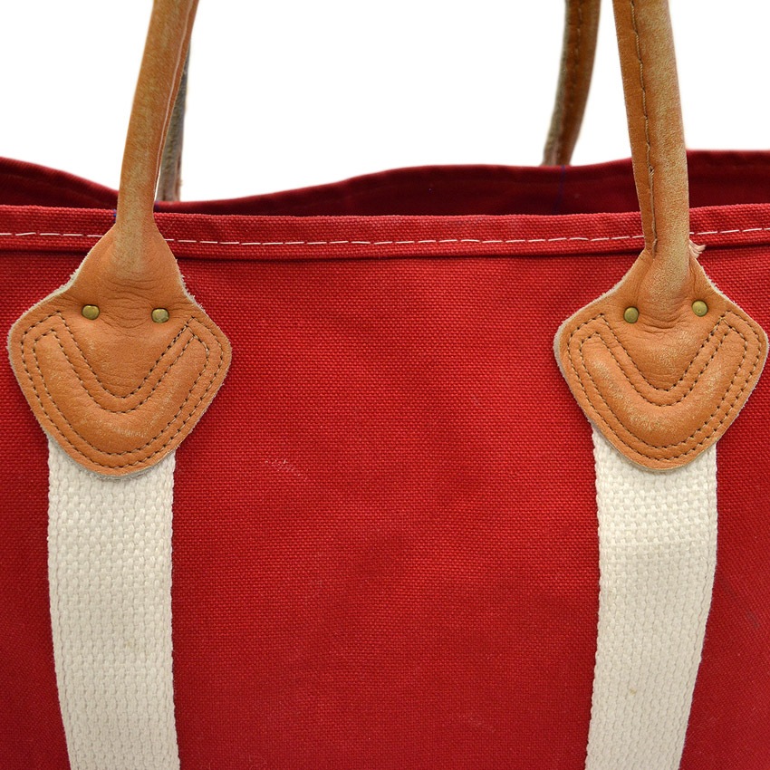 1980's L.L.BEAN CANVAS TOTE BAG LEATHER HANDLE / RED ... LARGE
