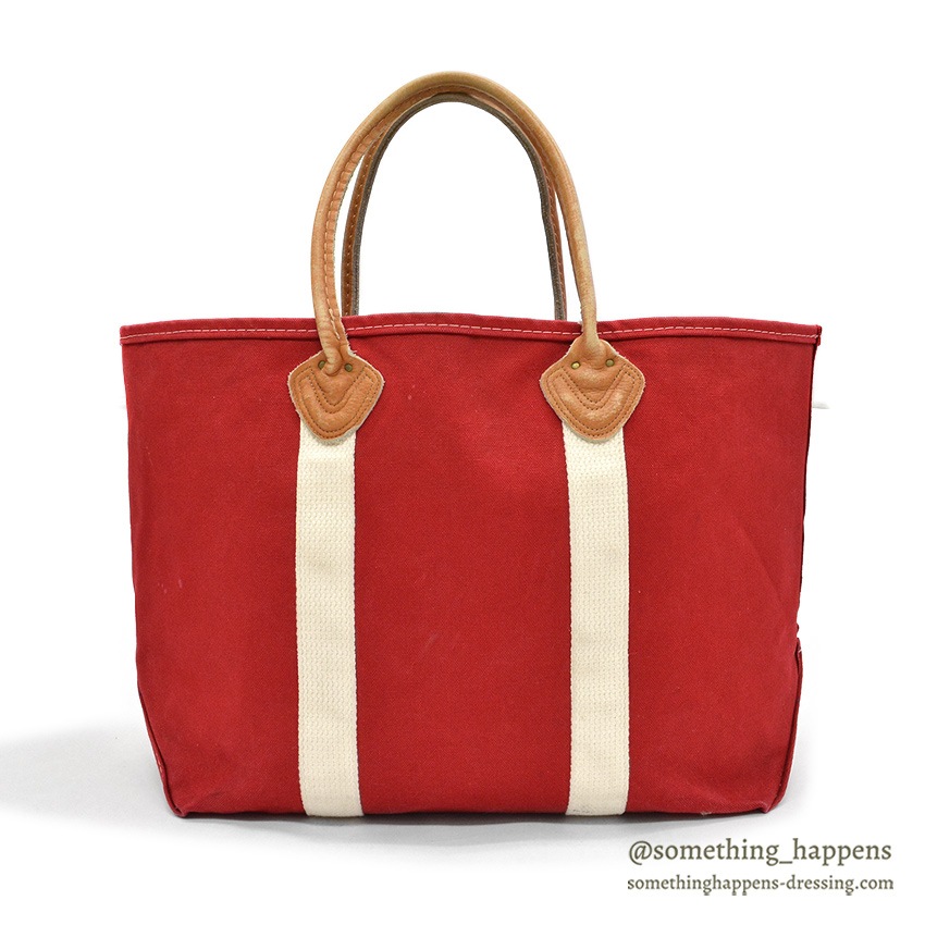 1980's L.L.BEAN CANVAS TOTE BAG LEATHER HANDLE / RED ... LARGE