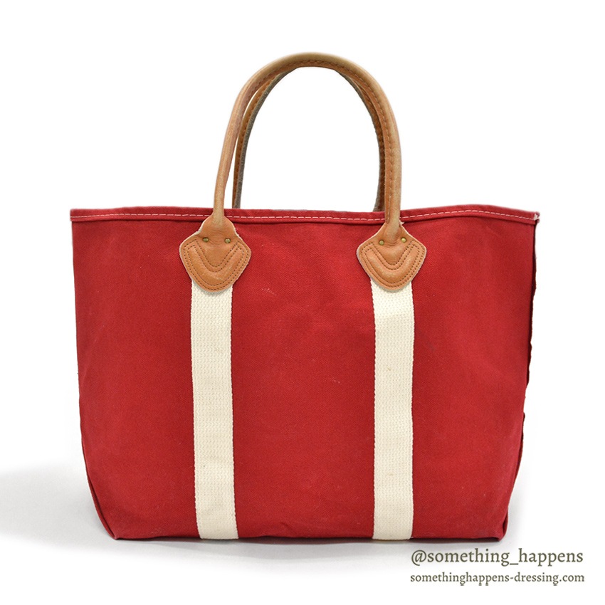 1980's L.L.BEAN CANVAS TOTE BAG LEATHER HANDLE / RED ... LARGE