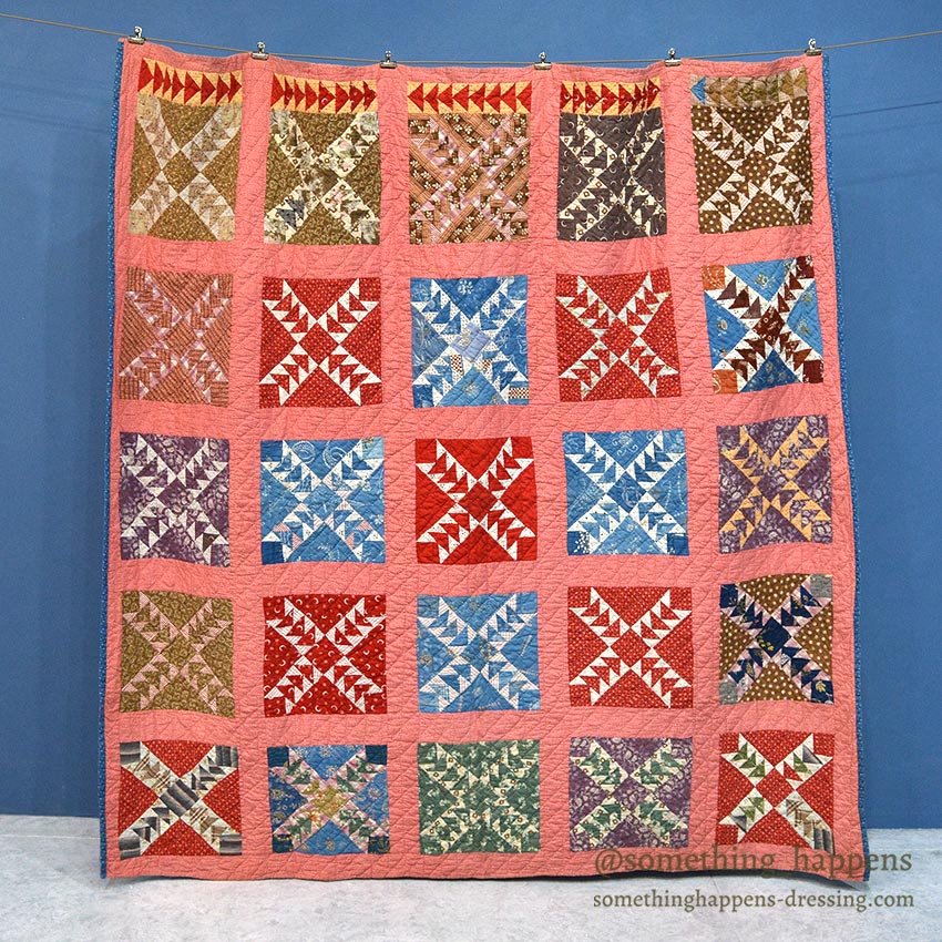 ANTIQUE WILD GOOSE CHASE RED/INDIGO PATCHWORK QUILT ... 171cm/171cm