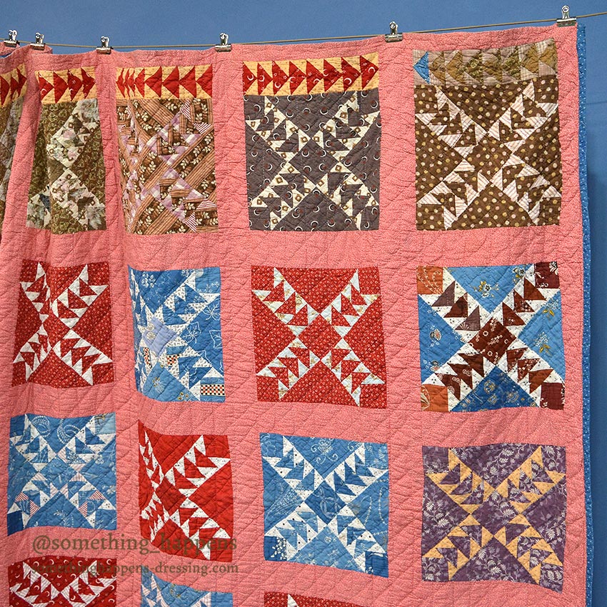 ANTIQUE WILD GOOSE CHASE RED/INDIGO PATCHWORK QUILT ... 171cm/171cm