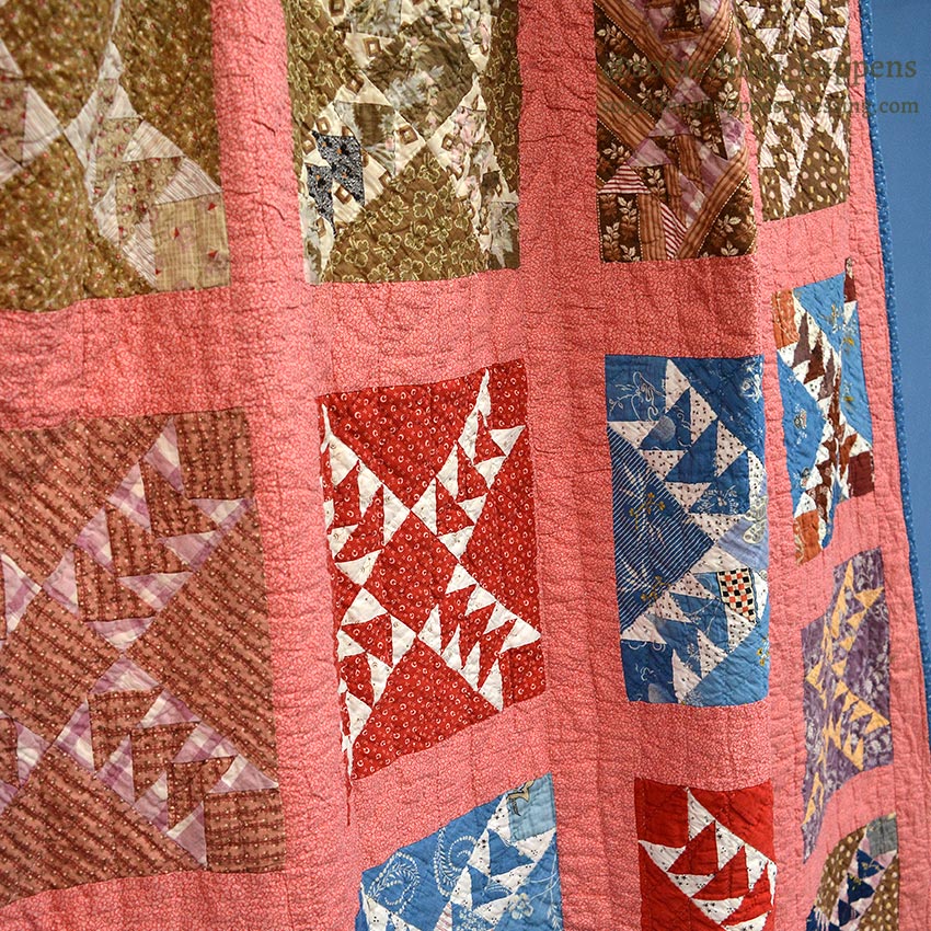 ANTIQUE WILD GOOSE CHASE RED/INDIGO PATCHWORK QUILT ... 171cm/171cm