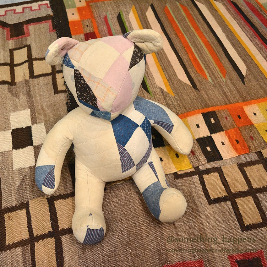 ANTIQUE CALICO PATCHWORK QUILTED TEDDY BEAR  ...