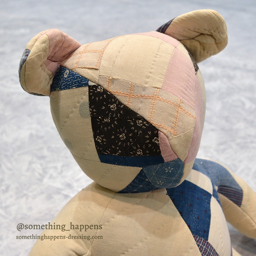 ANTIQUE CALICO PATCHWORK QUILTED TEDDY BEAR  ...