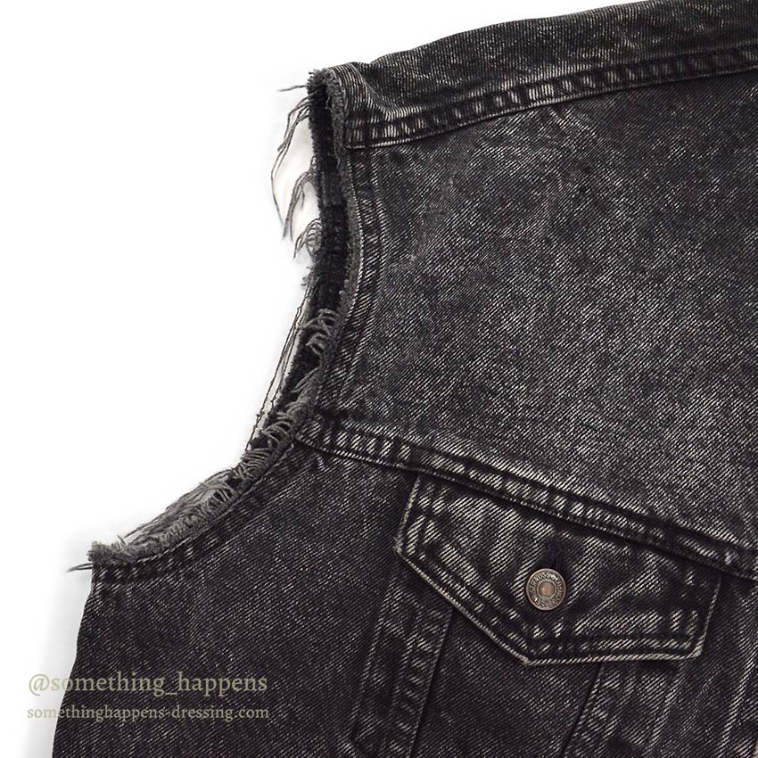 1980's Levi's 70507-0253 ACID WASH BLACK DENIM VEST / CHOPPED ... M