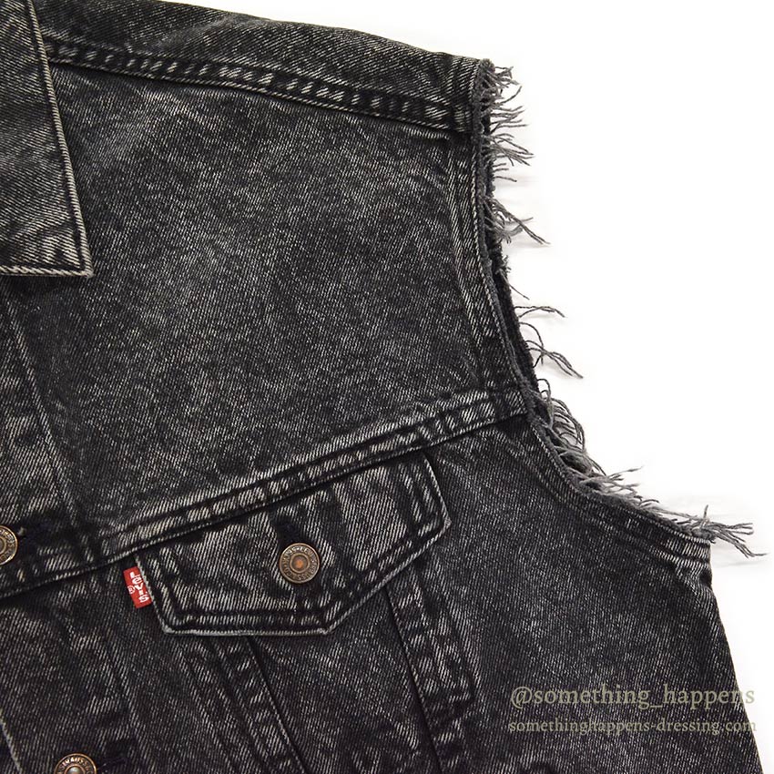 1980's Levi's 70507-0253 ACID WASH BLACK DENIM VEST / CHOPPED ... M