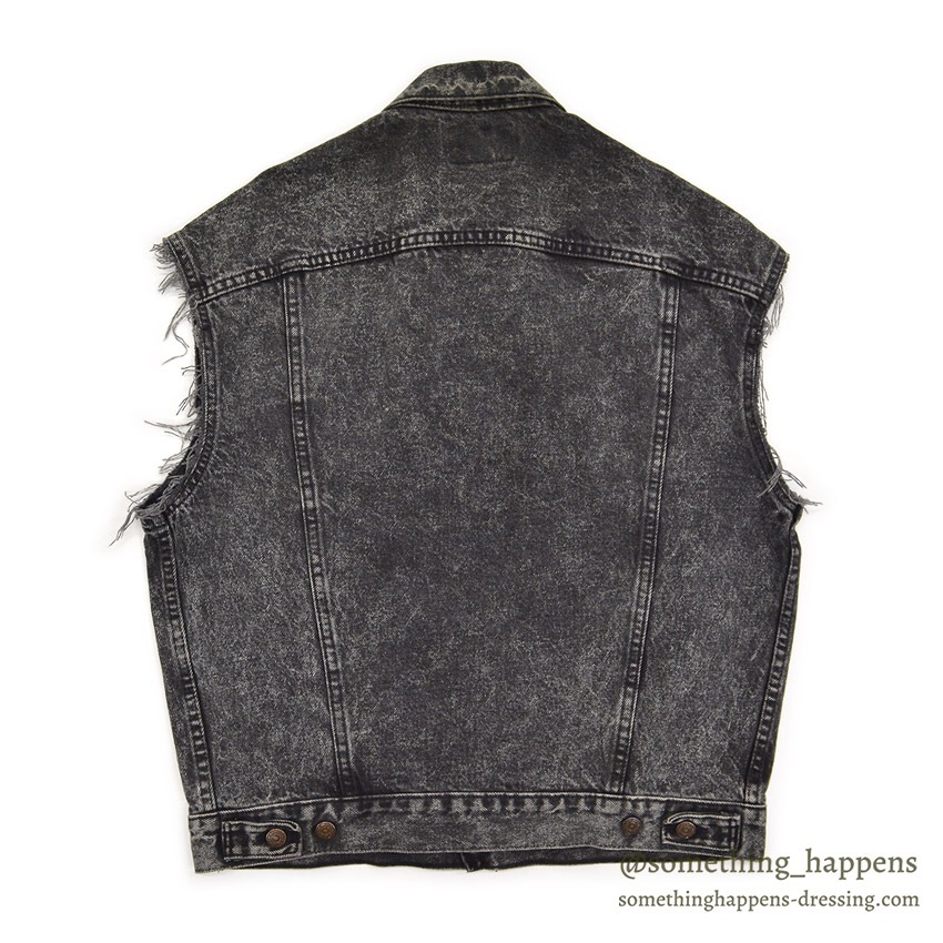 1980's Levi's 70507-0253 ACID WASH BLACK DENIM VEST / CHOPPED ... M