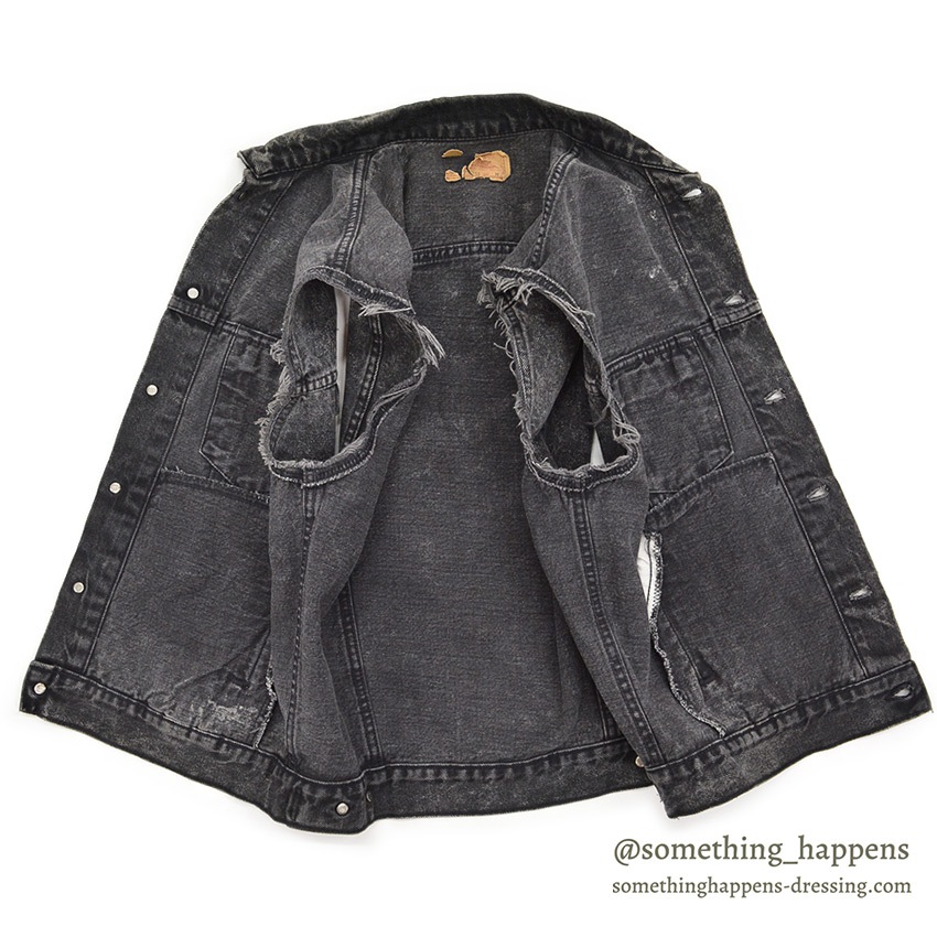 1980's Levi's 70507-0253 ACID WASH BLACK DENIM VEST / CHOPPED ... M