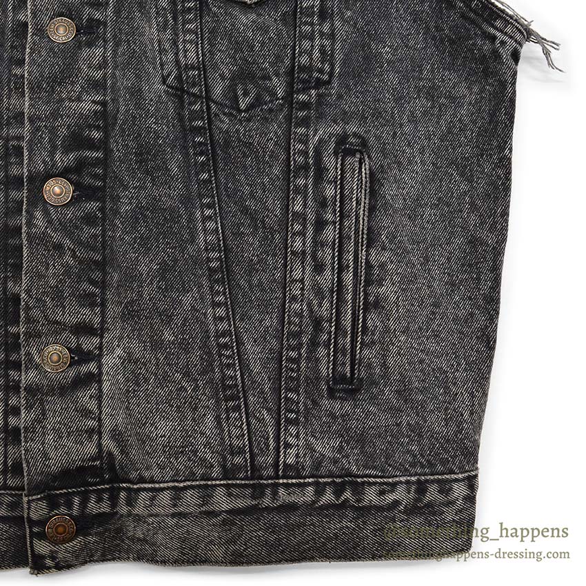 1980's Levi's 70507-0253 ACID WASH BLACK DENIM VEST / CHOPPED ... M