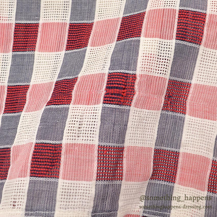 1950's MAYCREST SMALL BLOCK PLAID MESH SHIRT / UNUSUAL WEAVE ... M