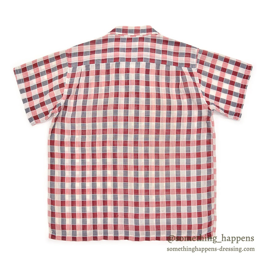 1950's MAYCREST SMALL BLOCK PLAID MESH SHIRT / UNUSUAL WEAVE ... M