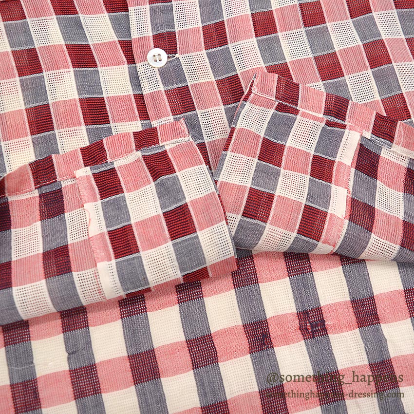 1950's MAYCREST SMALL BLOCK PLAID MESH SHIRT / UNUSUAL WEAVE ... M