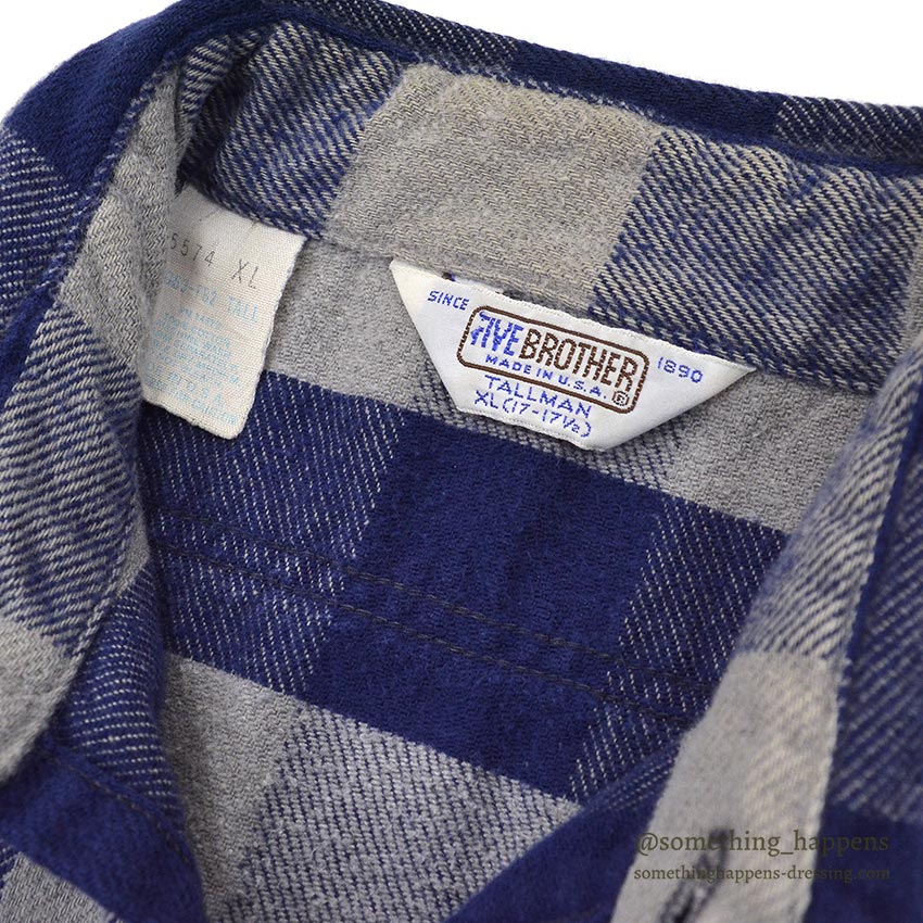 ~1980's FIVE BROTHER HEAVY FLANNEL SHIRT NAVY/GRAY ... XL-TALL