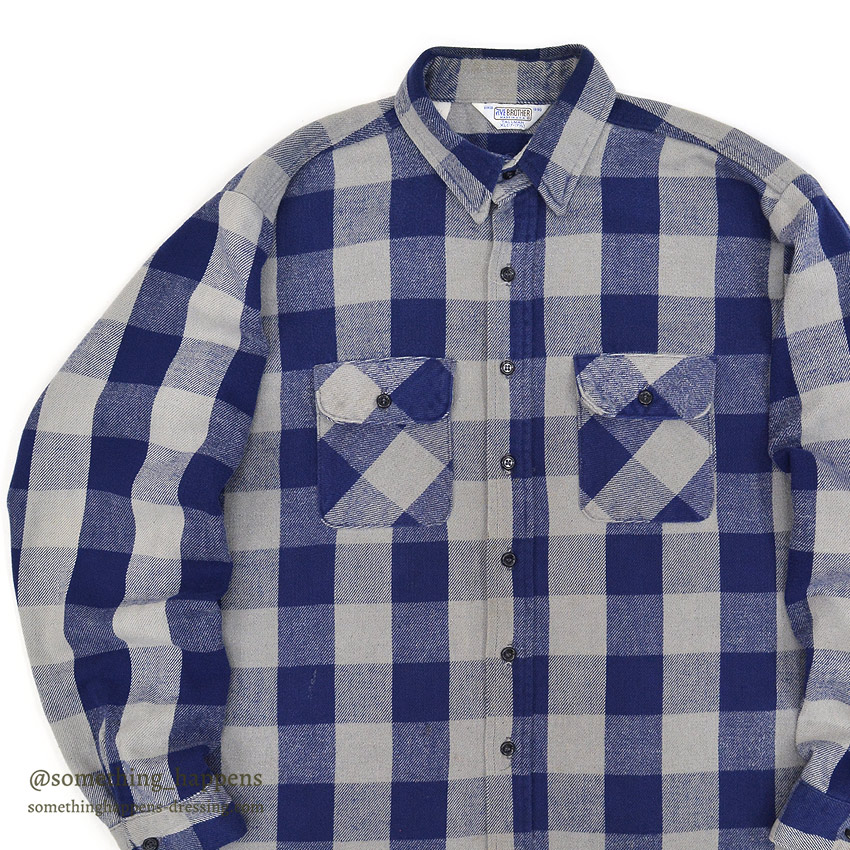 ~1980's FIVE BROTHER HEAVY FLANNEL SHIRT NAVY/GRAY ... XL-TALL
