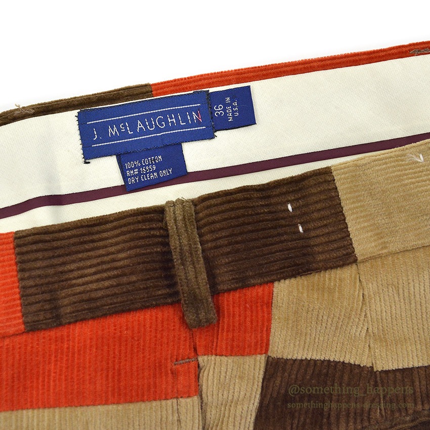 1980's J.McLAUGHLIN PATCHWORK CORDUROY PANTS W36 SOLD