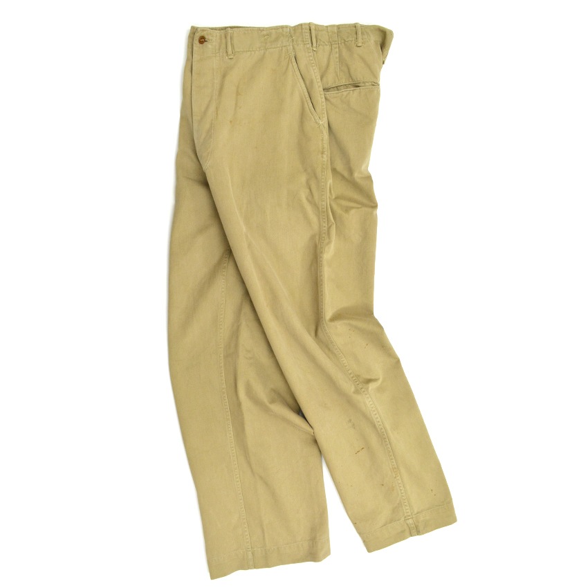 40's U.S.ARMY M-1943 カーキ ガスフラップ付 チノパンツ ... W32×L31