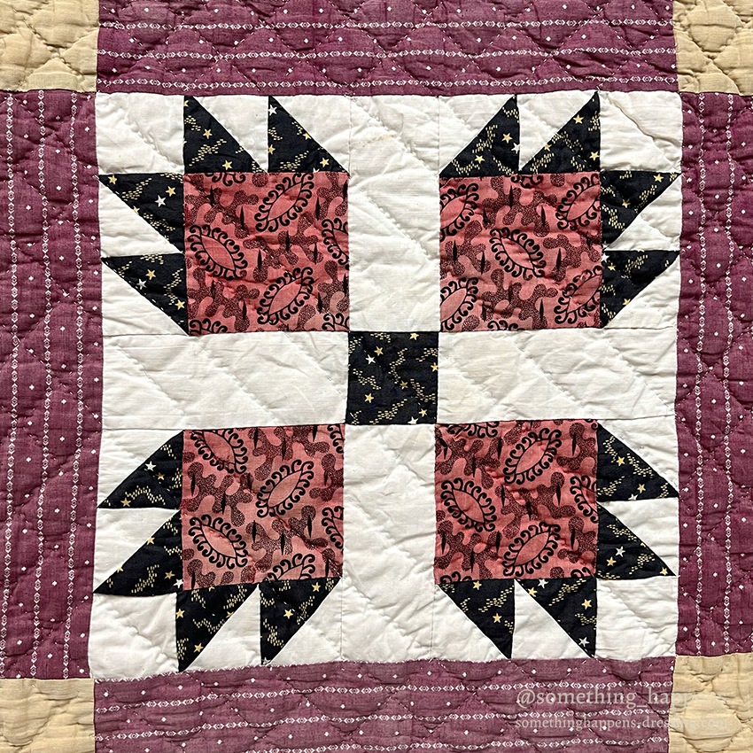 ANTIQUE BEAR'S PAW PATCHWORK QILT MAROON ... 197cm/194cm