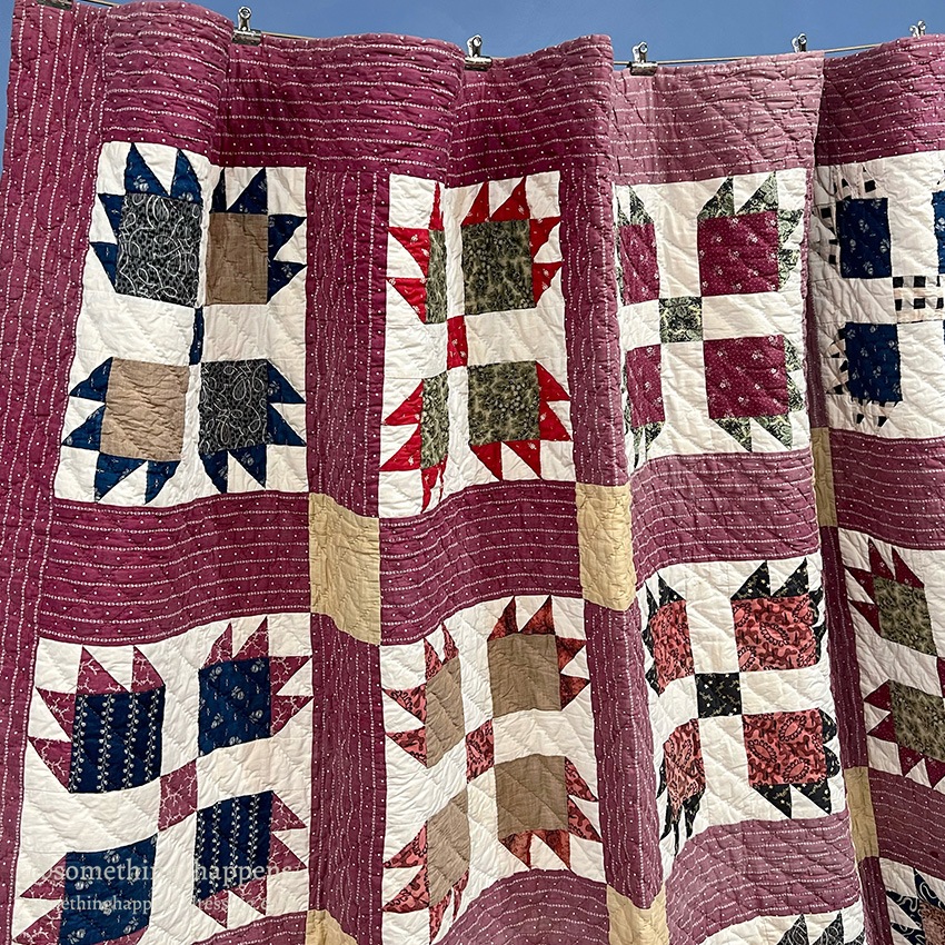 ANTIQUE BEAR'S PAW PATCHWORK QILT MAROON ... 197cm/194cm