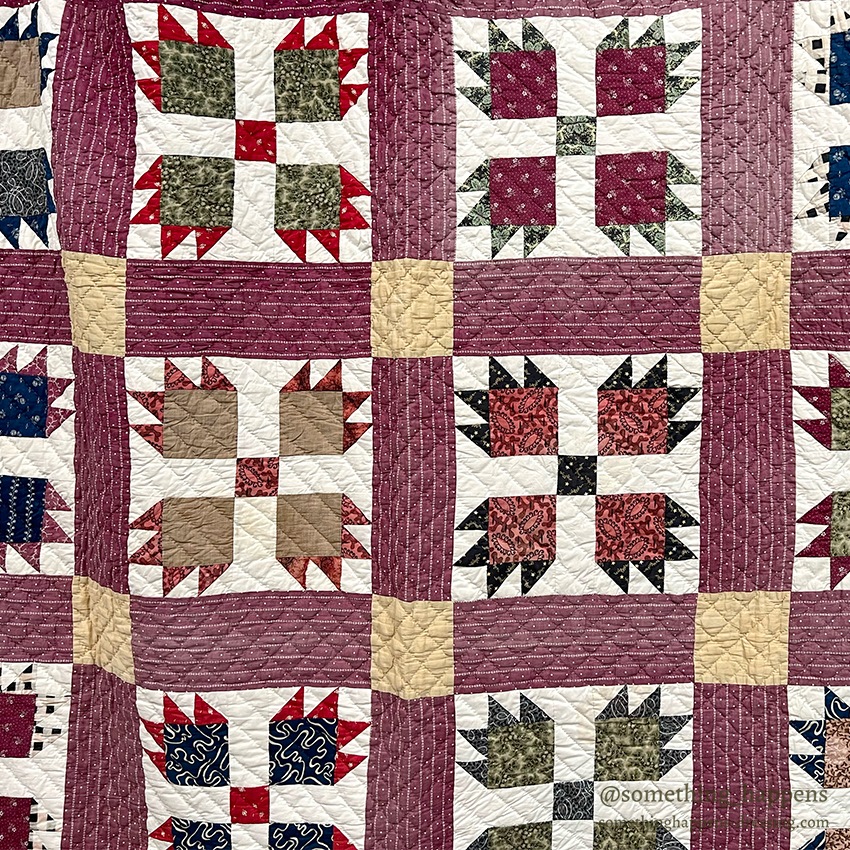 ANTIQUE BEAR'S PAW PATCHWORK QILT MAROON ... 197cm/194cm