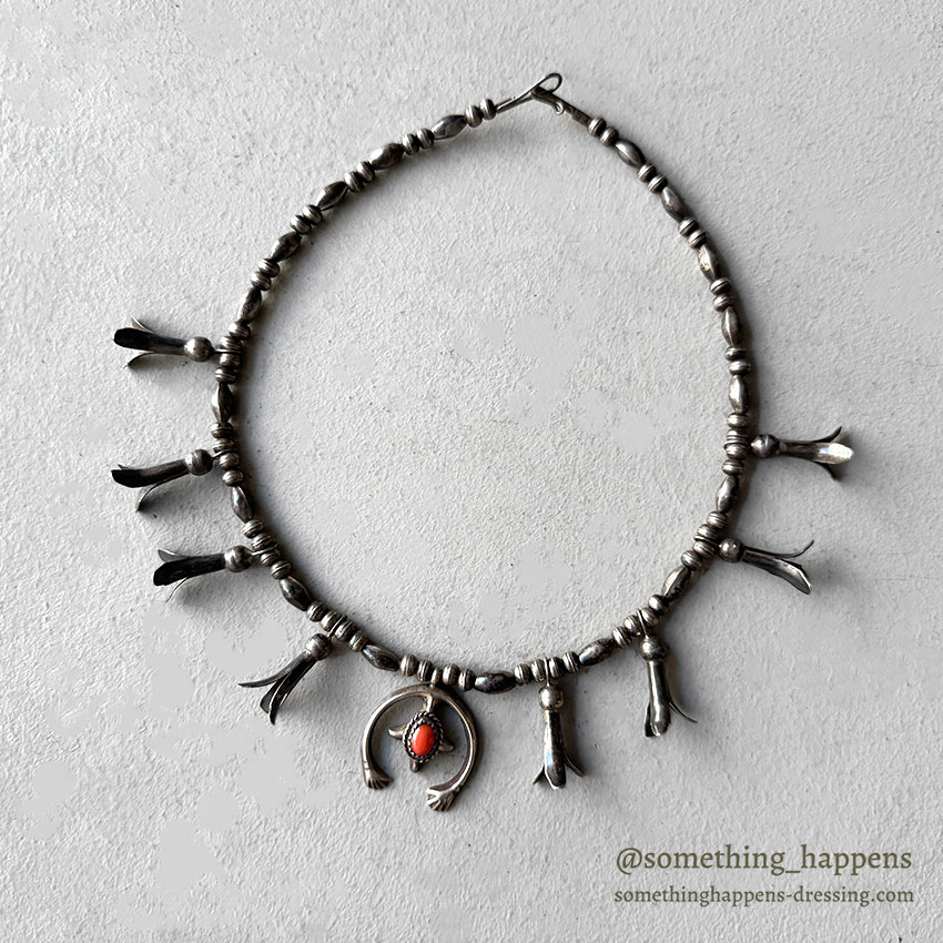 OLD NAVAJO NAJA SQUASH BLOSSOM SILVER BEADS NECKLACE ...