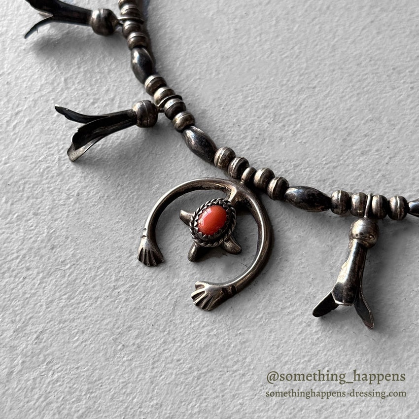 OLD NAVAJO NAJA SQUASH BLOSSOM SILVER BEADS NECKLACE ...