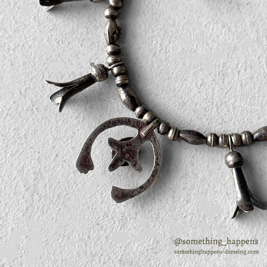 OLD NAVAJO NAJA SQUASH BLOSSOM SILVER BEADS NECKLACE ...
