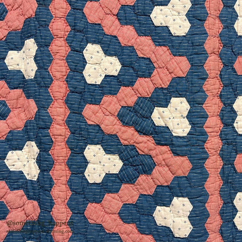 ANTIQUE INDIGO CALICO / PINK OCTAGON QUILT ... 196cm/147cm