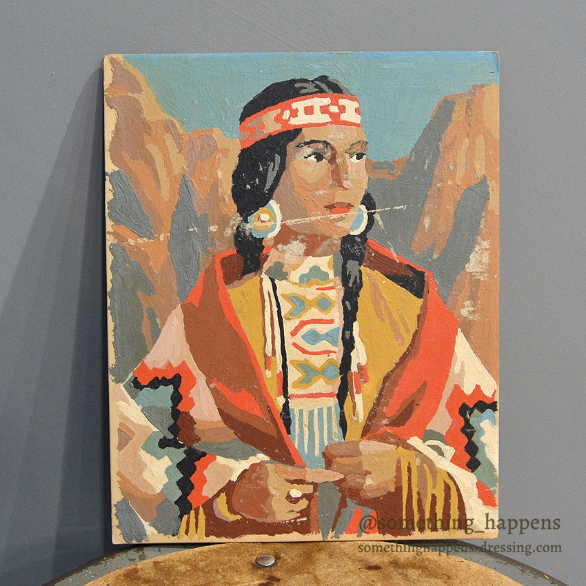 OLD NATIVE AMERICAN ART PORTRAIT PAINTING 2 SET ... 25cm/20cm