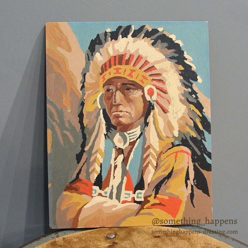 OLD NATIVE AMERICAN ART PORTRAIT PAINTING 2 SET ... 25cm/20cm