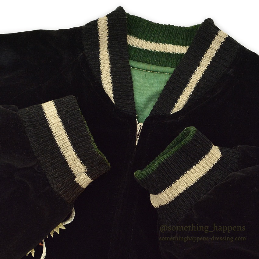 1950's JAPAN SOUVENIR JACKET スカジャン 黒別珍 日本地図 舞妓