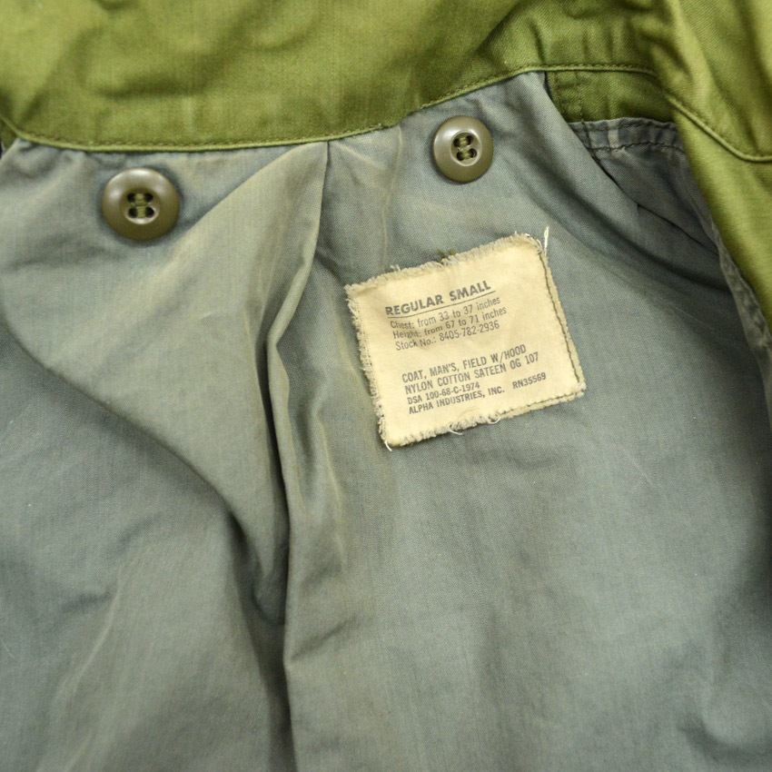 60's U.S.ARMY M-65 2nd グレーライナー ALPHA製 ... SMALL-REGULAR