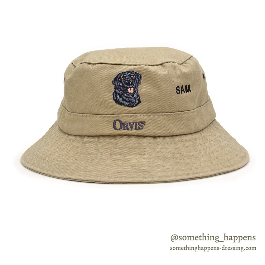 1990's ORVIS DOG EMBROIDERY HAT / TAN ... L/XL
