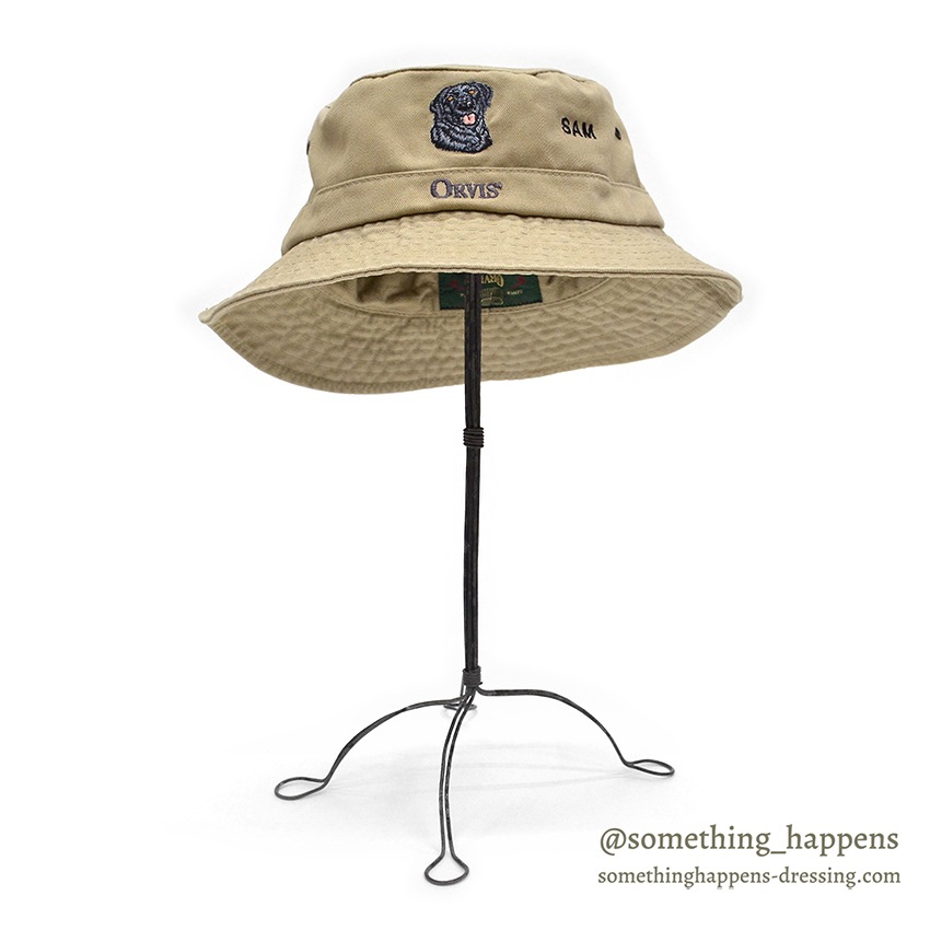 1990's ORVIS DOG EMBROIDERY HAT / TAN ... L/XL