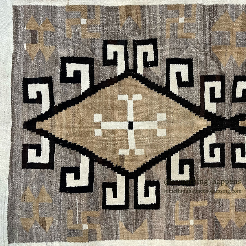 c.1920's NAVAJO RUG CRYSTAL WHIRLING LOGS SWASTIKA RARE COLOR ... 207cm/128cm