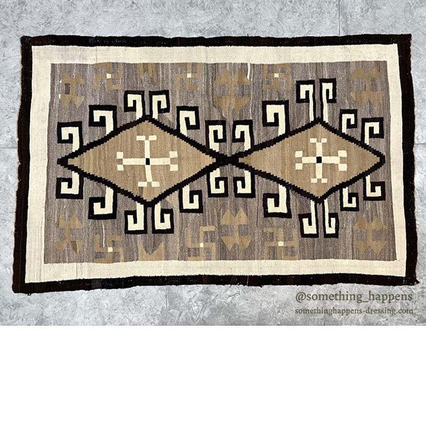 c.1920's NAVAJO RUG CRYSTAL WHIRLING LOGS SWASTIKA RARE COLOR ... 207cm/128cm