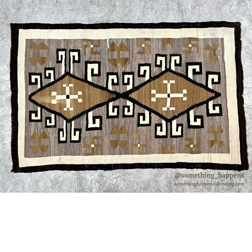 c.1920's NAVAJO RUG CRYSTAL WHIRLING LOGS SWASTIKA RARE COLOR ... 207cm/128cm